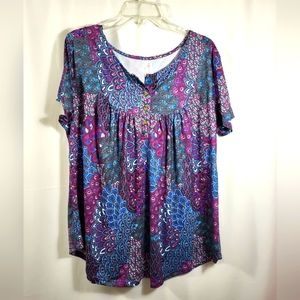 Amclos purple blue white teal soft tunic   women's 2X  #1222